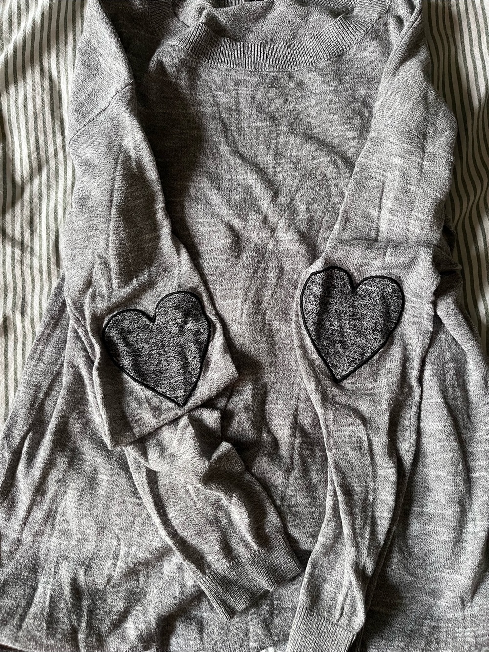 ASOS Light Gray Sweater with Dark Gray Heart Elbow Patches